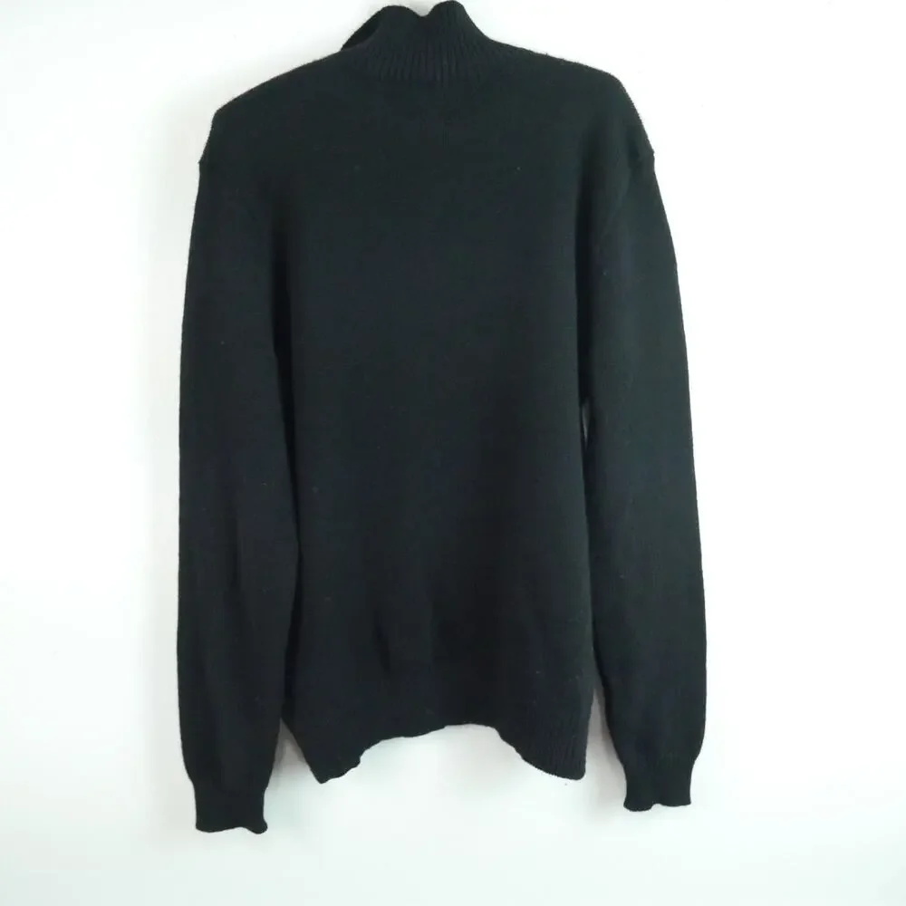 Vintage Polo Ralph Lauren Men's Medium 1/4 Zip Mockneck Wool‎ Sweater 90s Black